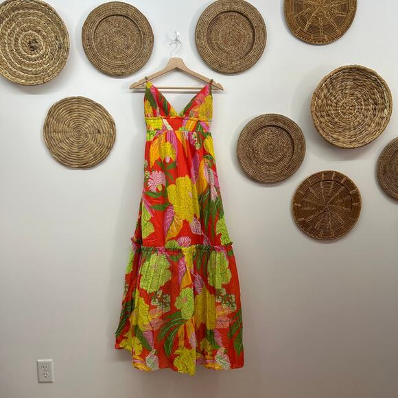 $275 Farm Rio Colorful Flower Floral Long Maxi Dress Medium Boho Vacation - Picture 3 of 9